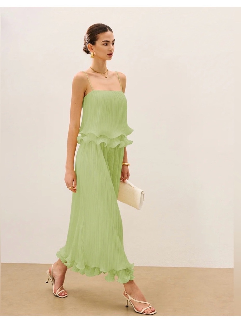 Commense Pleated Layered Ruffle Skirt Set